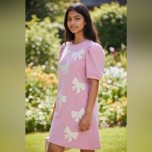 Peach Love California Pink Dress with White Bows